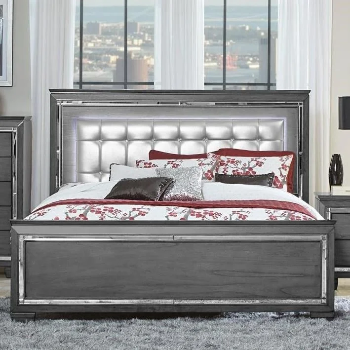 Homelegance Allura Glam King Panel Bed with Upholstered LED Light